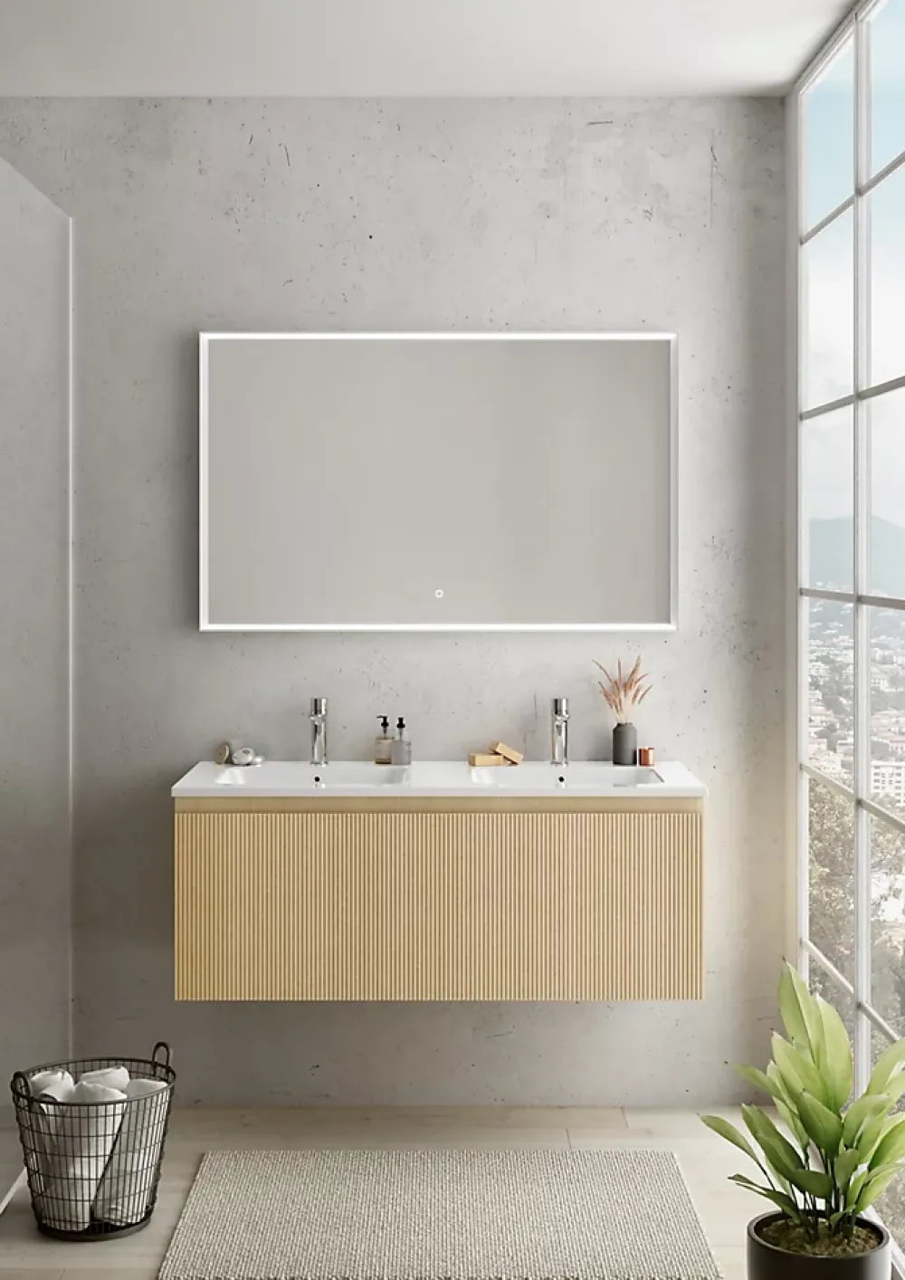 Ipiemme SRL Plan double vasque blanc brillant en céramique l.120 cm, Pura+