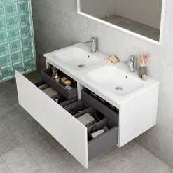 Ipiemme SRL Plan double vasque blanc brillant en résine l.120 cm, Pura+