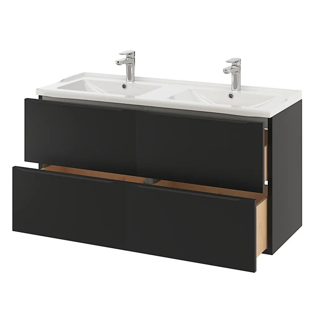 Plan Double Vasque|GoodHome Plan double vasque blanc en céramique l.120 cm Lana
