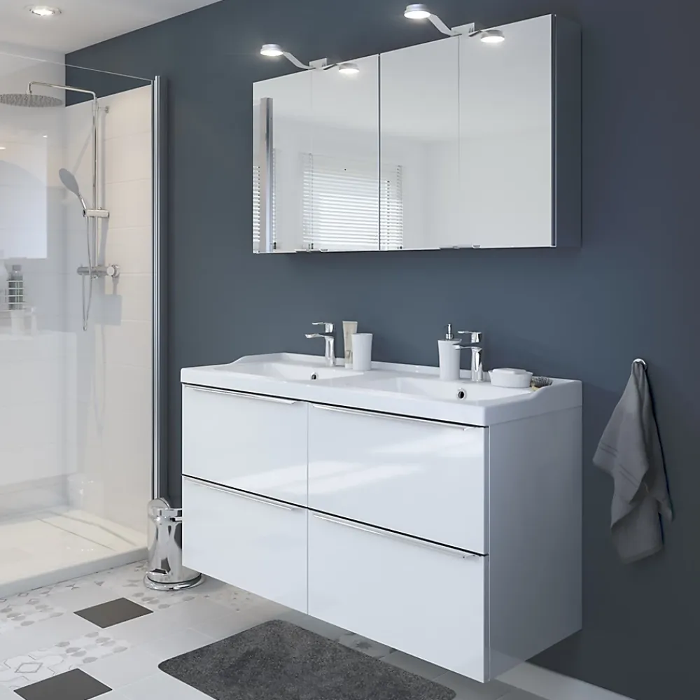 Plan Double Vasque|GoodHome Plan double vasque blanc en céramique l.120 cm Lana