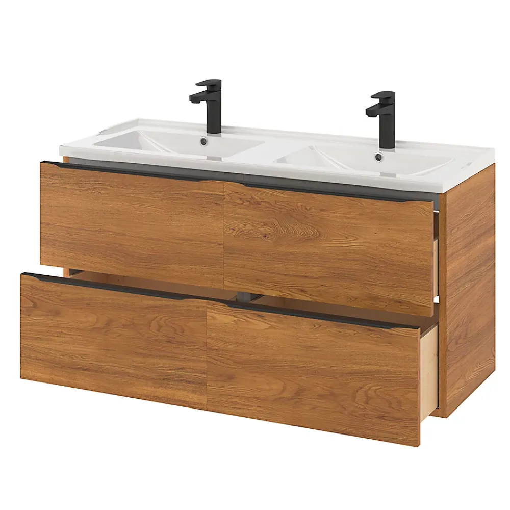 Plan Double Vasque|GoodHome Plan double vasque blanc en céramique l.120 cm Lana