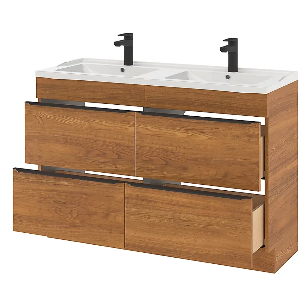 Plan Double Vasque|GoodHome Plan double vasque blanc en céramique l.120 cm Lana