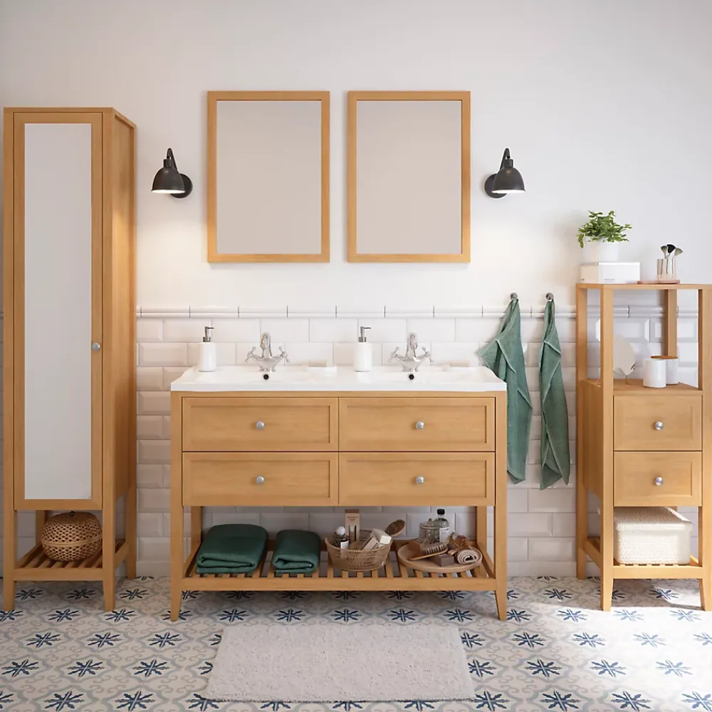 Plan Double Vasque|GoodHome Plan double vasque blanc en céramique l.120 cm Lana