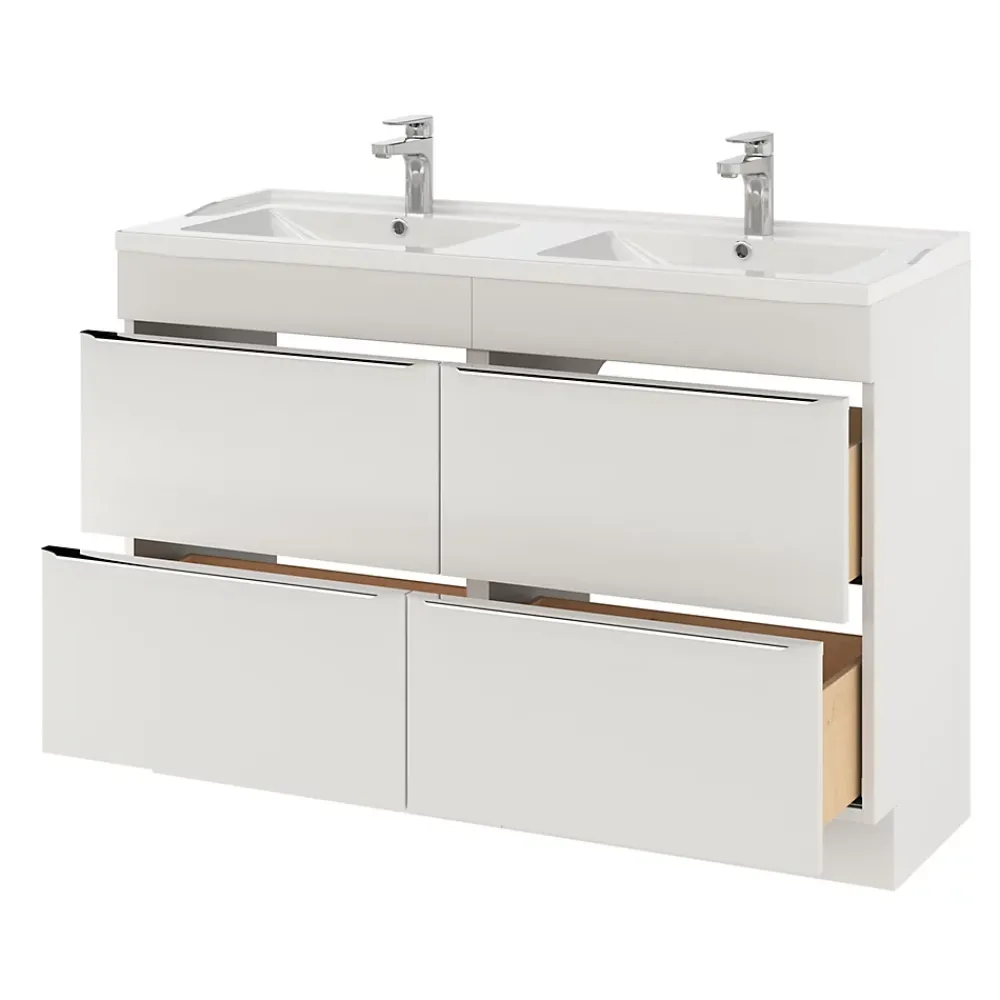 Plan Double Vasque|GoodHome Plan double vasque blanc en céramique l.120 cm Lana