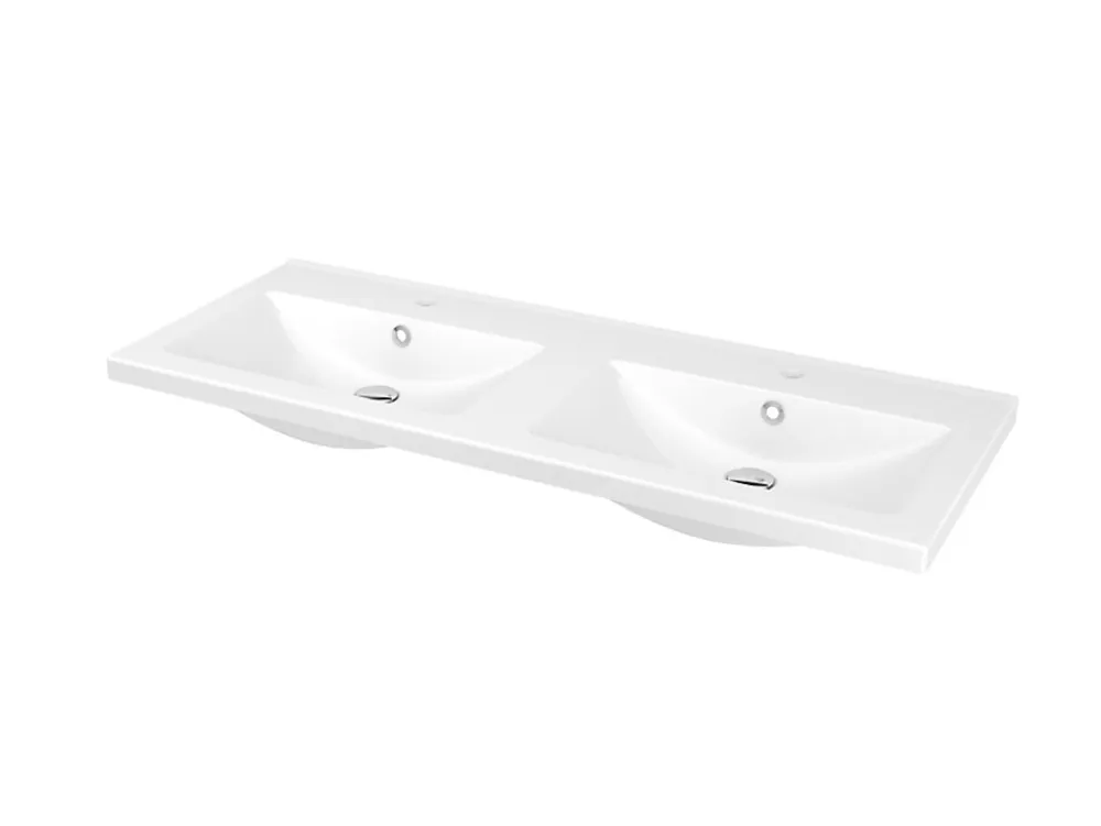 Plan Double Vasque|GoodHome Plan double vasque blanc en céramique l.120 cm Nira