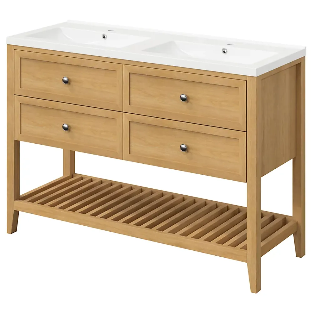 Plan Double Vasque|GoodHome Plan double vasque blanc en céramique l.120 cm Nira