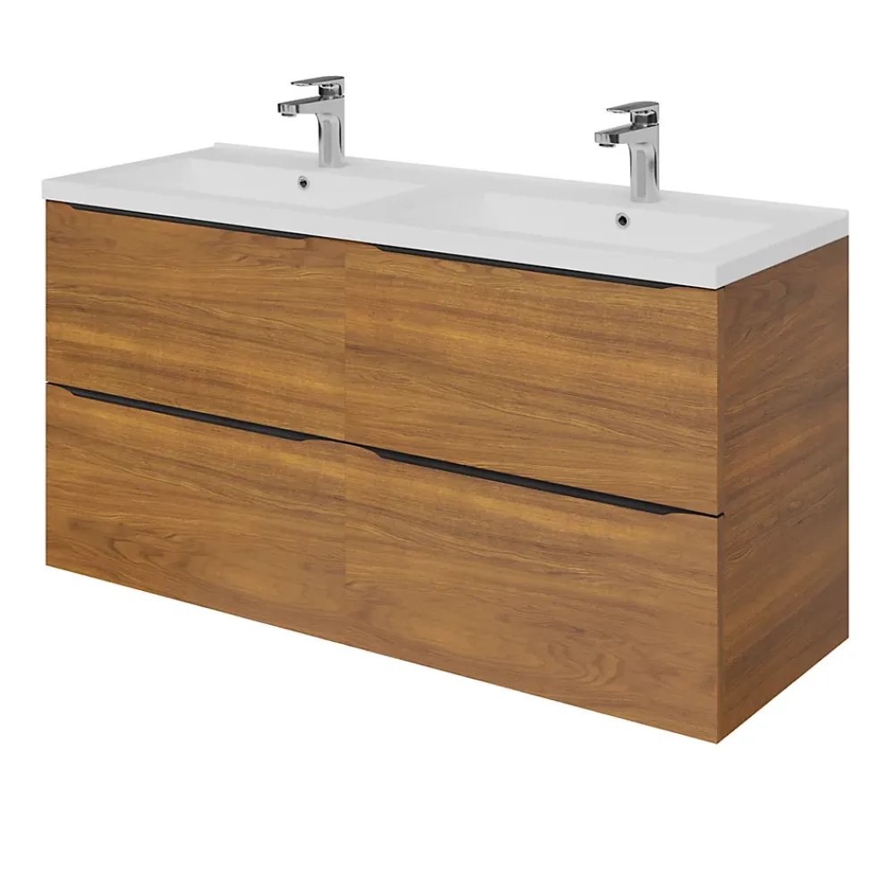 Plan Double Vasque|GoodHome Plan double vasque blanc en céramique l.120 cm Nira