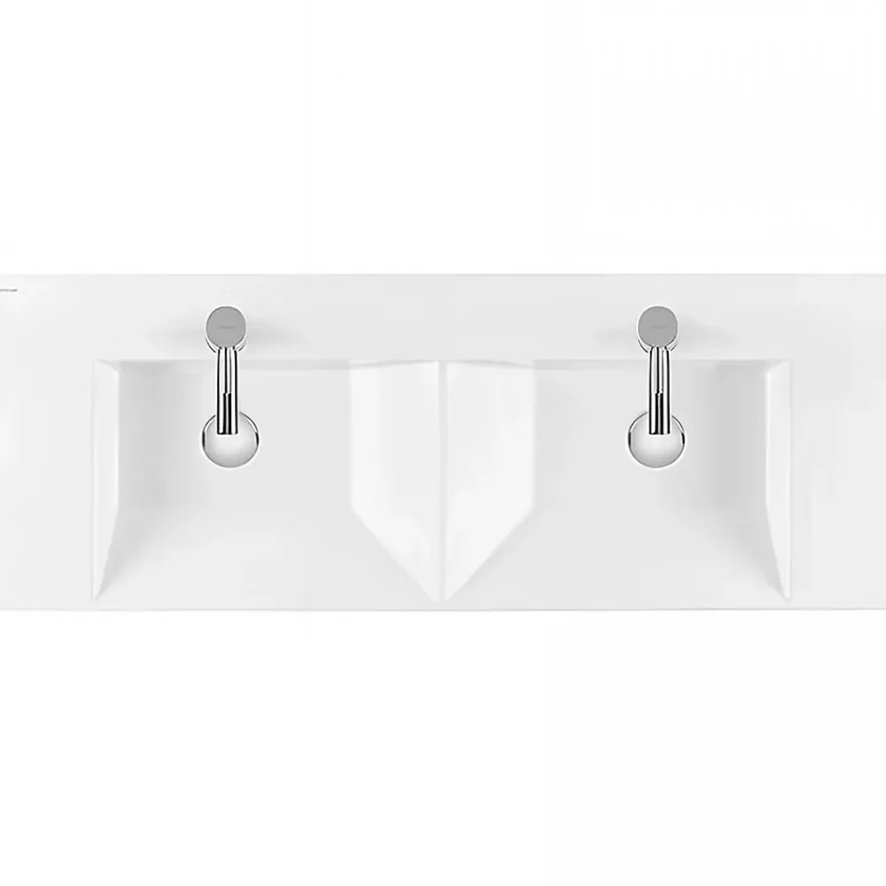 Vasque À Poser|Sanindusa Plan double vasque céramique traditionnelle rectangle fixation murale ou à poser sur plan 120x43 Vista blanc