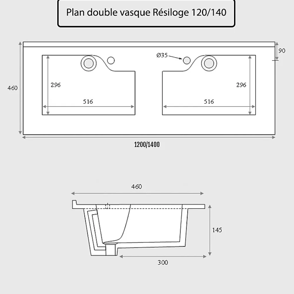 Cuisibane Plan double vasque design 120 cm RESILOGE