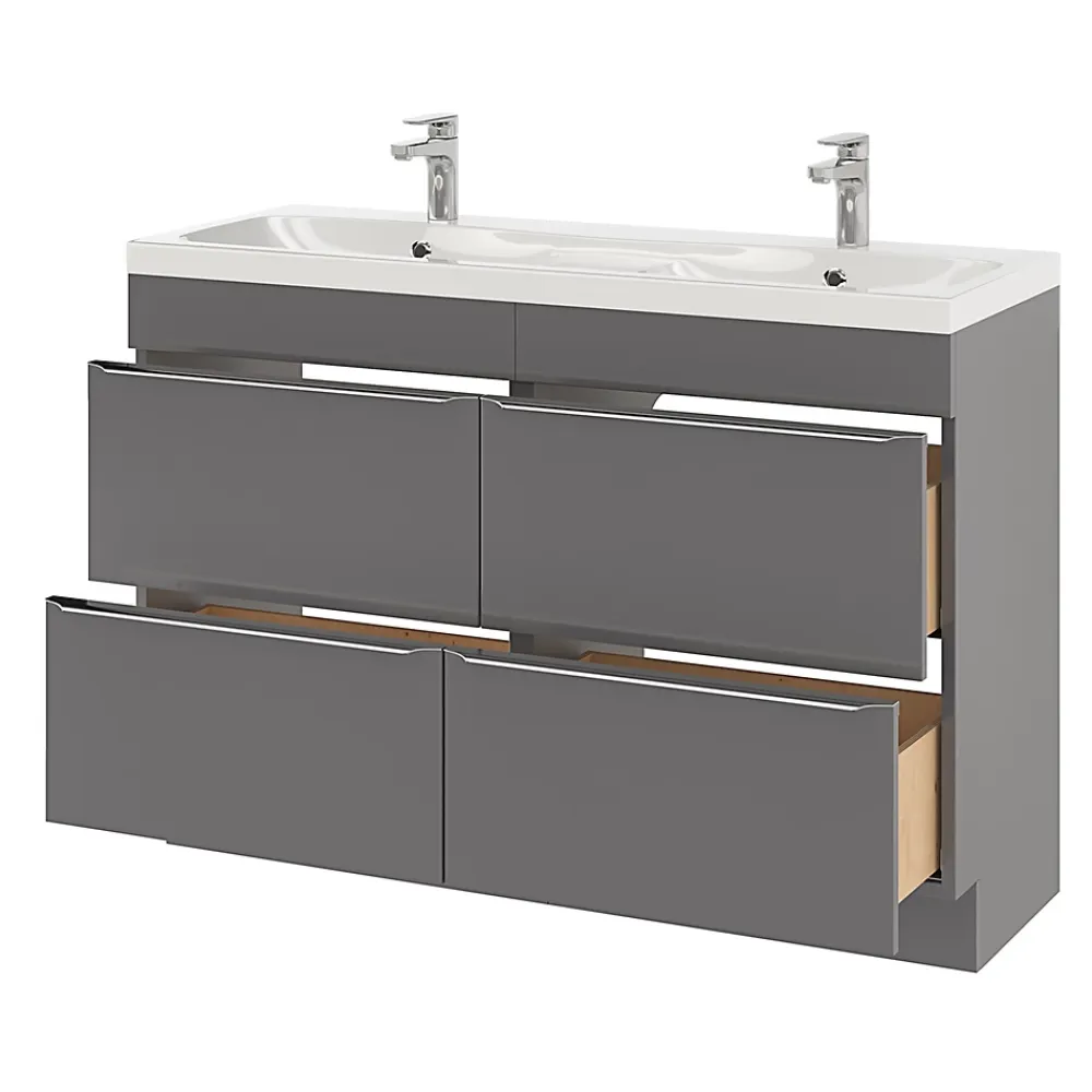 GoodHome Plan double vasque en résine blanc Mila 120 cm