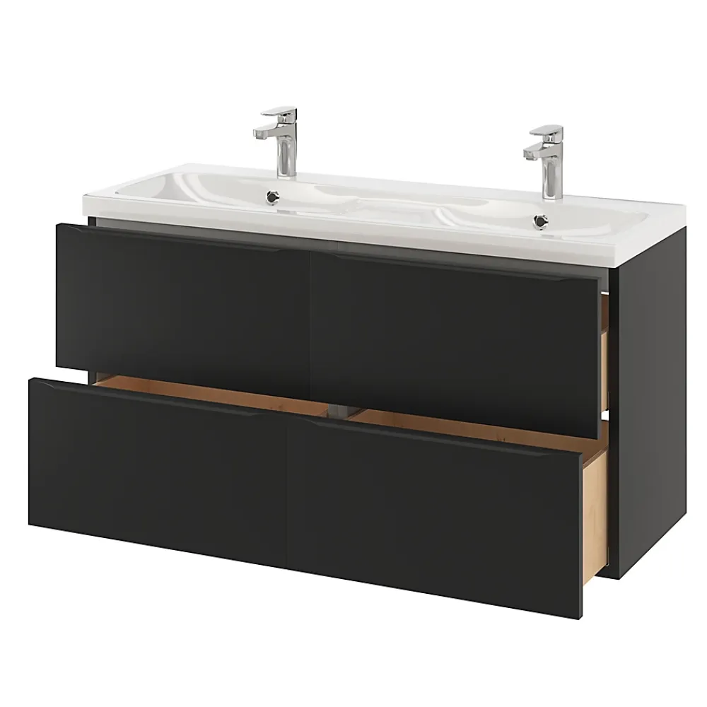 GoodHome Plan double vasque en résine blanc Mila 120 cm
