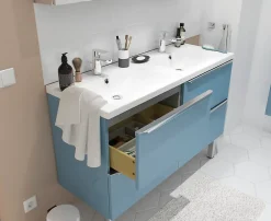 GoodHome Plan double vasque en résine blanc Mila 120 cm