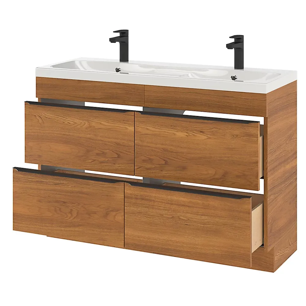 GoodHome Plan double vasque en résine blanc Mila 120 cm