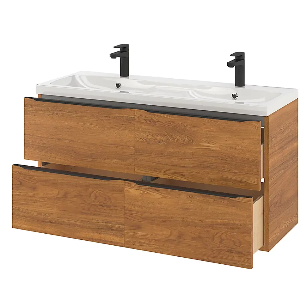GoodHome Plan double vasque en résine blanc Mila 120 cm