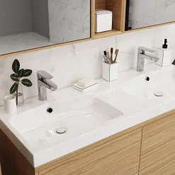GoodHome Plan double vasque en résine blanc Mila 120 cm
