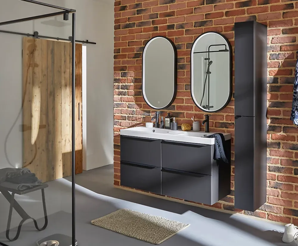 GoodHome Plan double vasque en résine blanc Mila 120 cm