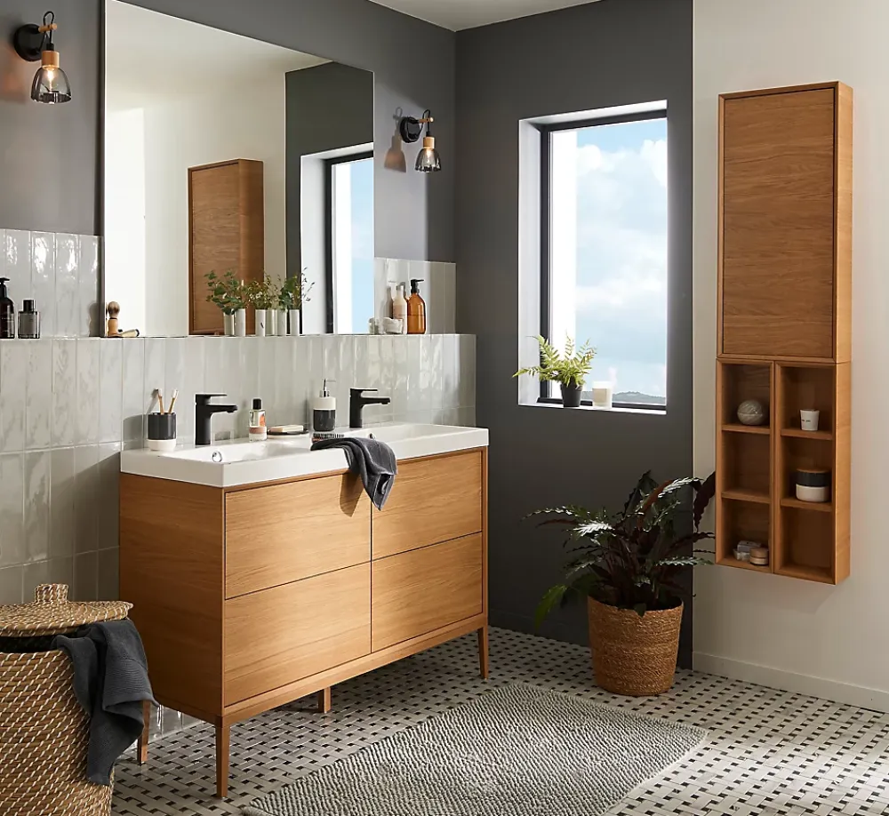 GoodHome Plan double vasque en résine blanc Mila 120 cm