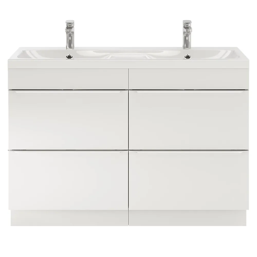 GoodHome Plan double vasque en résine blanc Mila 120 cm