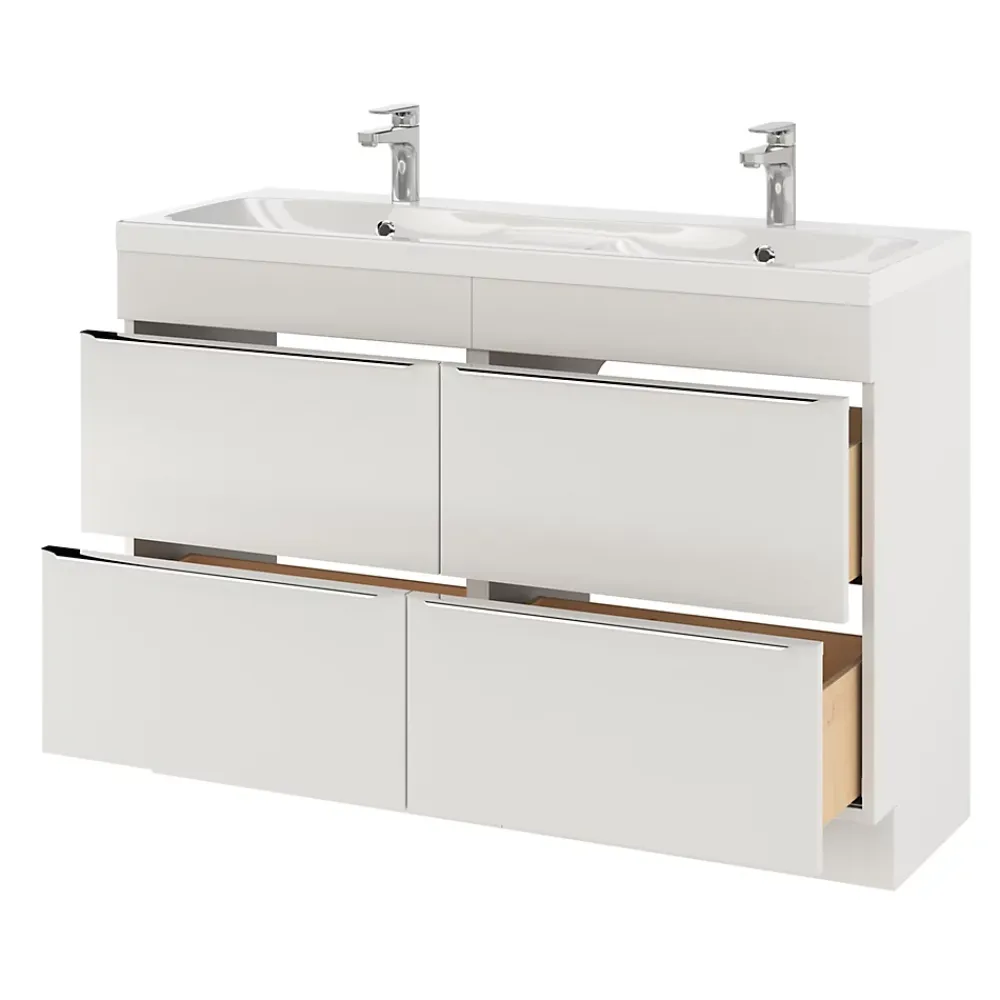 GoodHome Plan double vasque en résine blanc Mila 120 cm