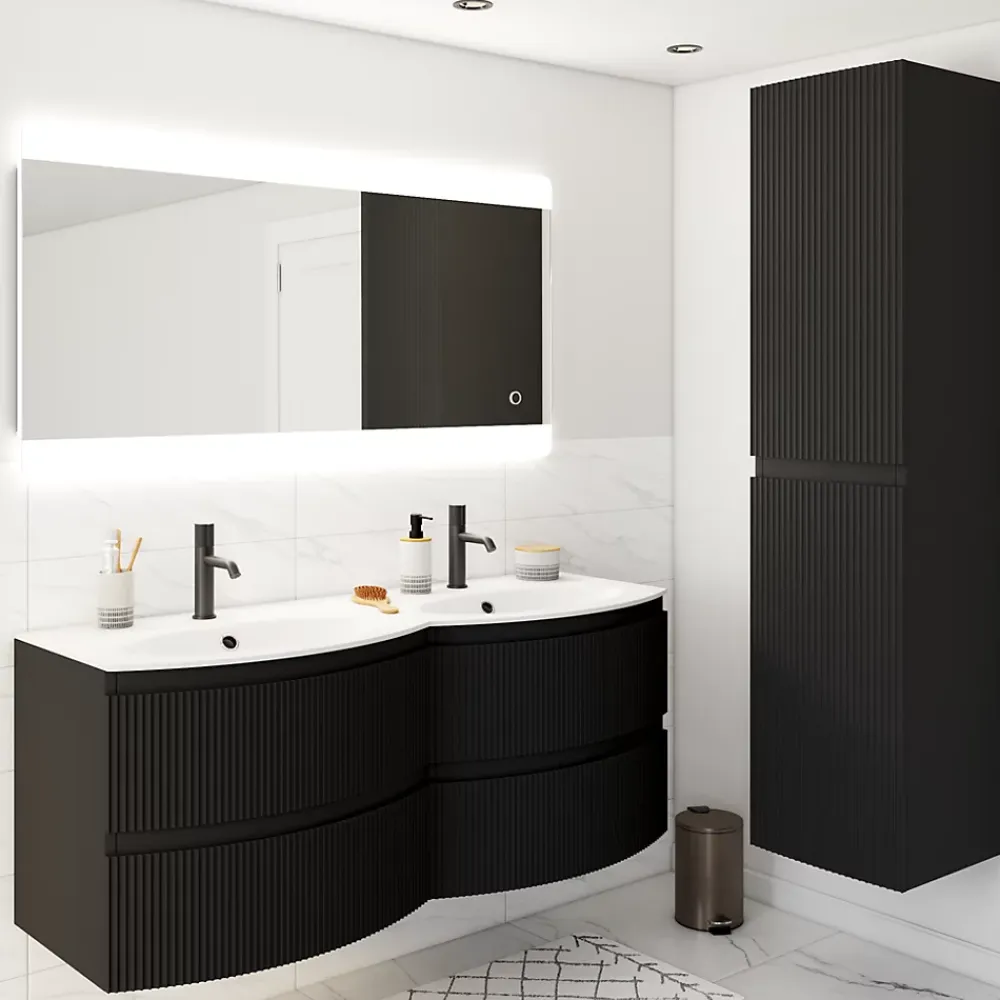 Plan double vasque en résine blanc Vague 138 cm