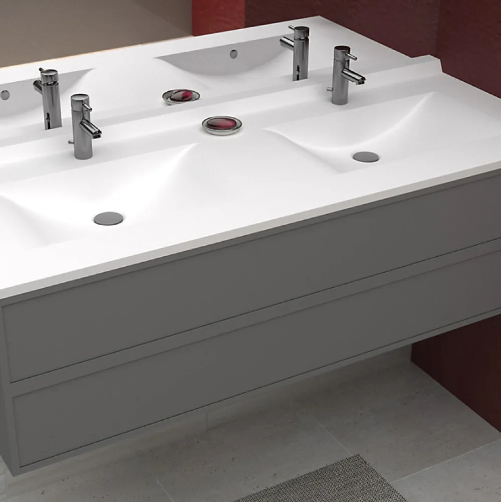 Cuisibane Plan double vasque en résine de synthèse RESIPLAN - 140 cm