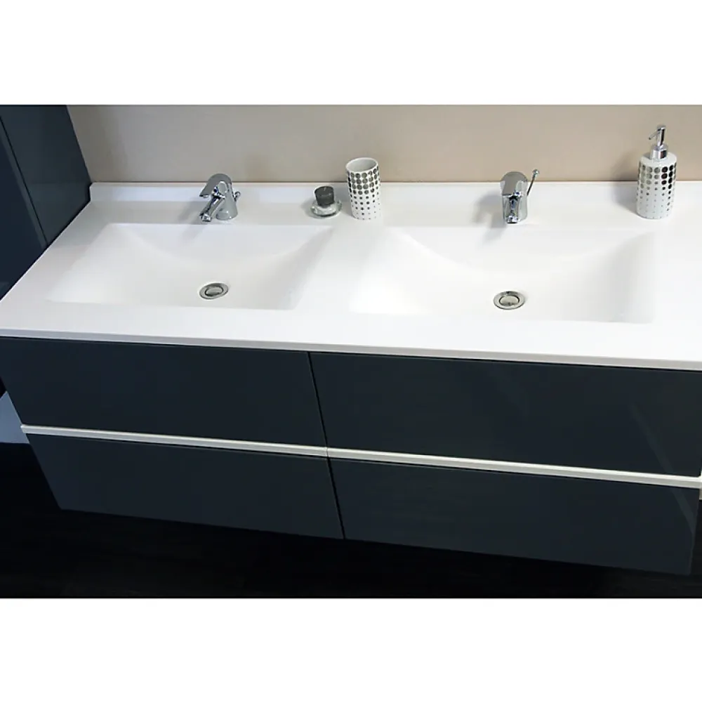 Cuisibane Plan double vasque en résine de synthèse RESIPLAN - 140 cm