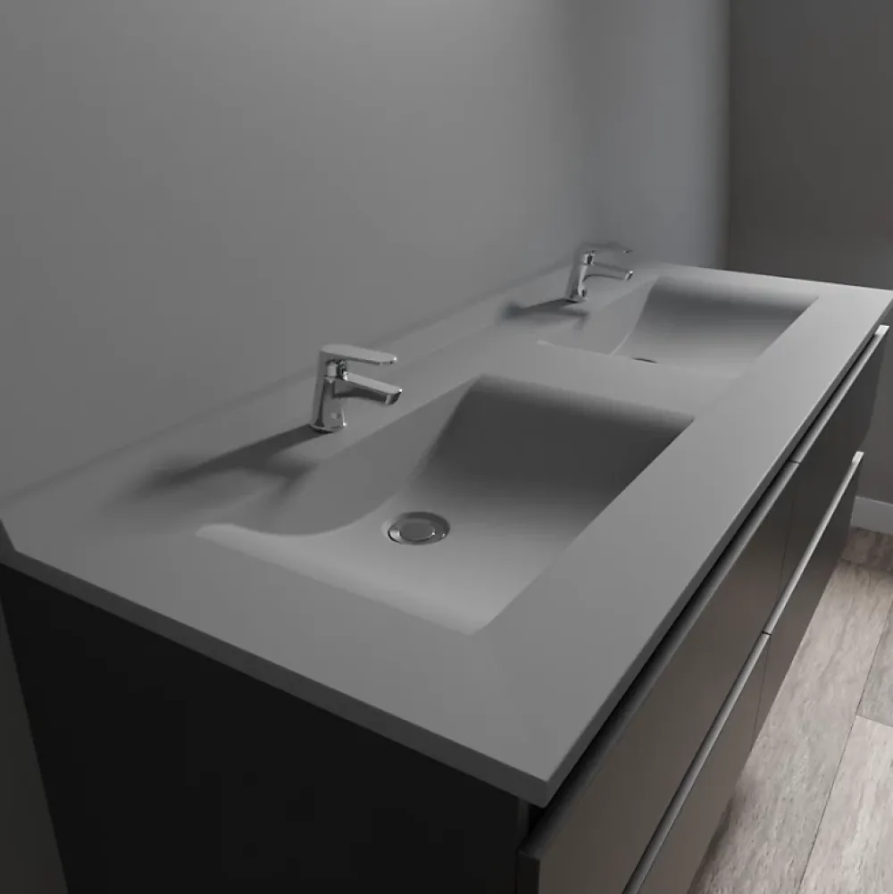 Plan Double Vasque|Cuisibane Plan double vasque en résine de synthèse gris RESIPLAN - 140 cm