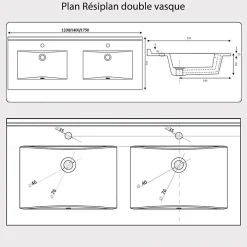 Plan Double Vasque|Cuisibane Plan double vasque en résine de synthèse gris RESIPLAN - 140 cm