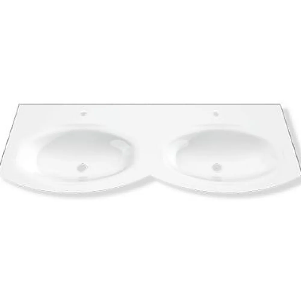Plan double vasque en verre blanc 138 cm Vague