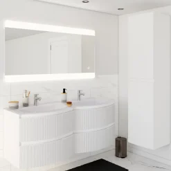 Plan double vasque en verre blanc 138 cm Vague