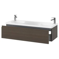 Plan Double Vasque|GoodHome Plan double vasque l.120 x P.45 cm en céramique avec plage de dépose au centre, blanc, Kentia