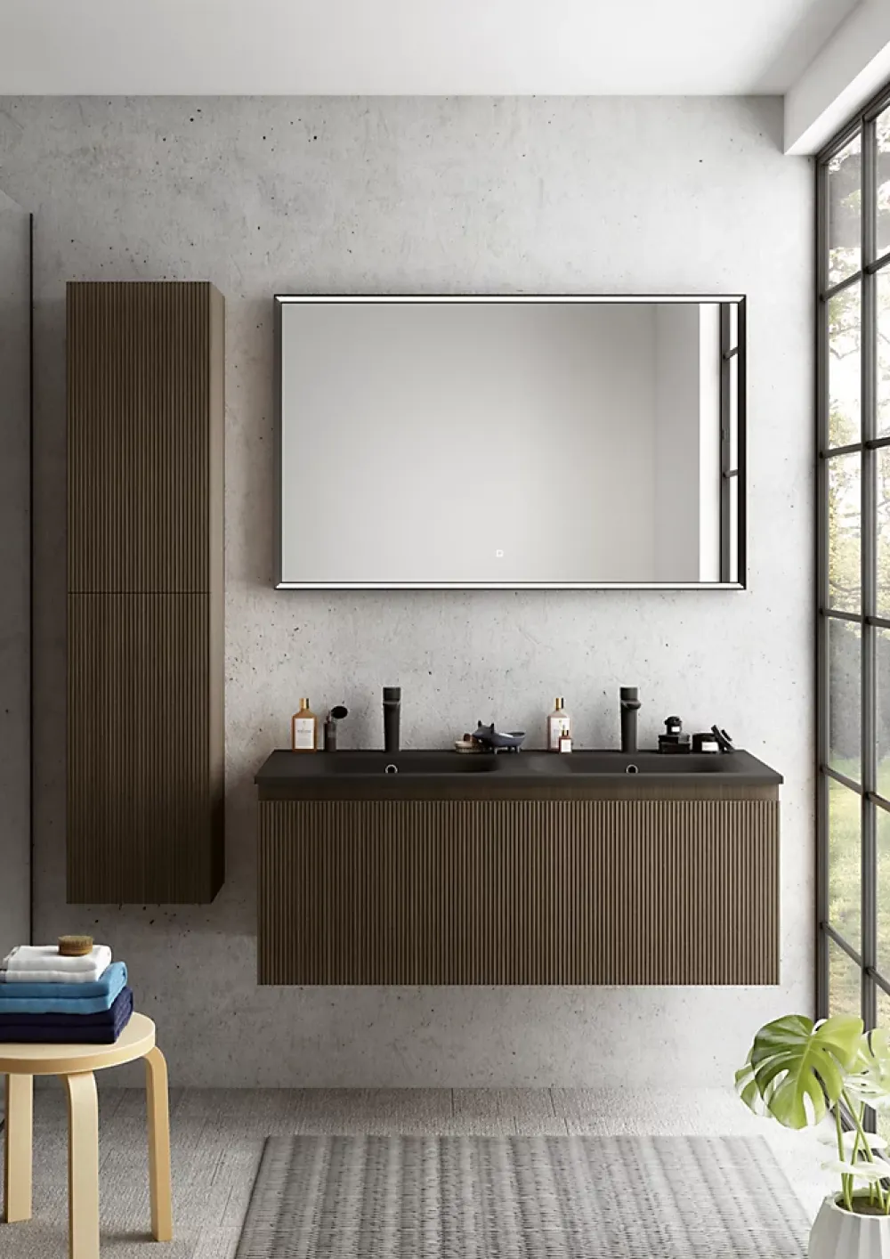 Ipiemme SRL Plan double vasque noir en résine l.120 cm, Pura+