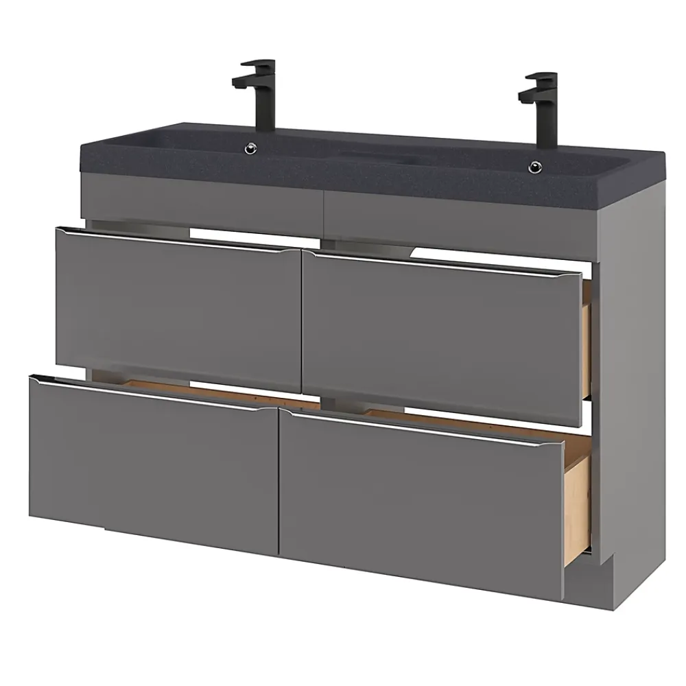 GoodHome Plan double vasque noir Mila 120 cm