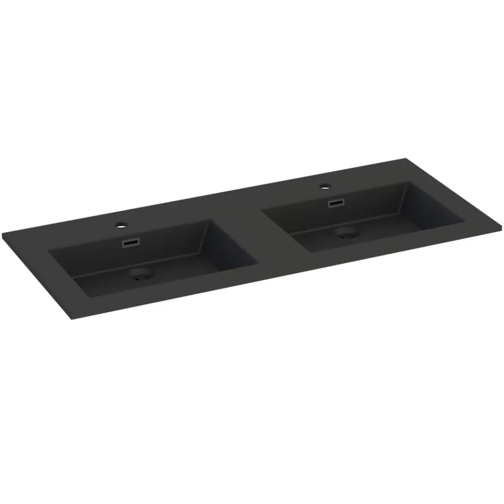 Plan double vasque noir mat en résine l.120 cm, Pamili
