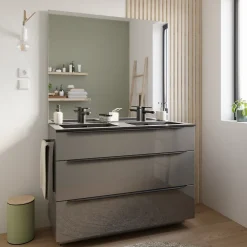 Plan double vasque noir mat en résine l.120 cm, Pamili
