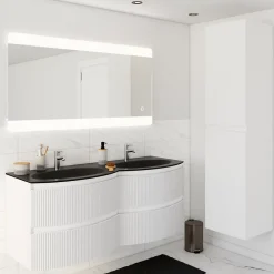 Plan Double Vasque| Plan double vasque verre noir mat Vague 138 cm