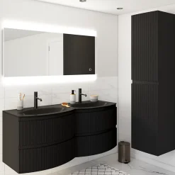 Plan Double Vasque| Plan double vasque verre noir mat Vague 138 cm