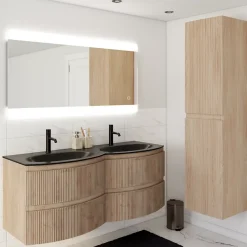 Plan Double Vasque| Plan double vasque verre noir mat Vague 138 cm
