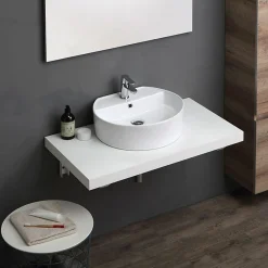 Plan De Travail Salle De Bains|Kiamami Valentina Plan Pour Lavabo À Poser 60X50 Cm Blanc Brossé - Valentina