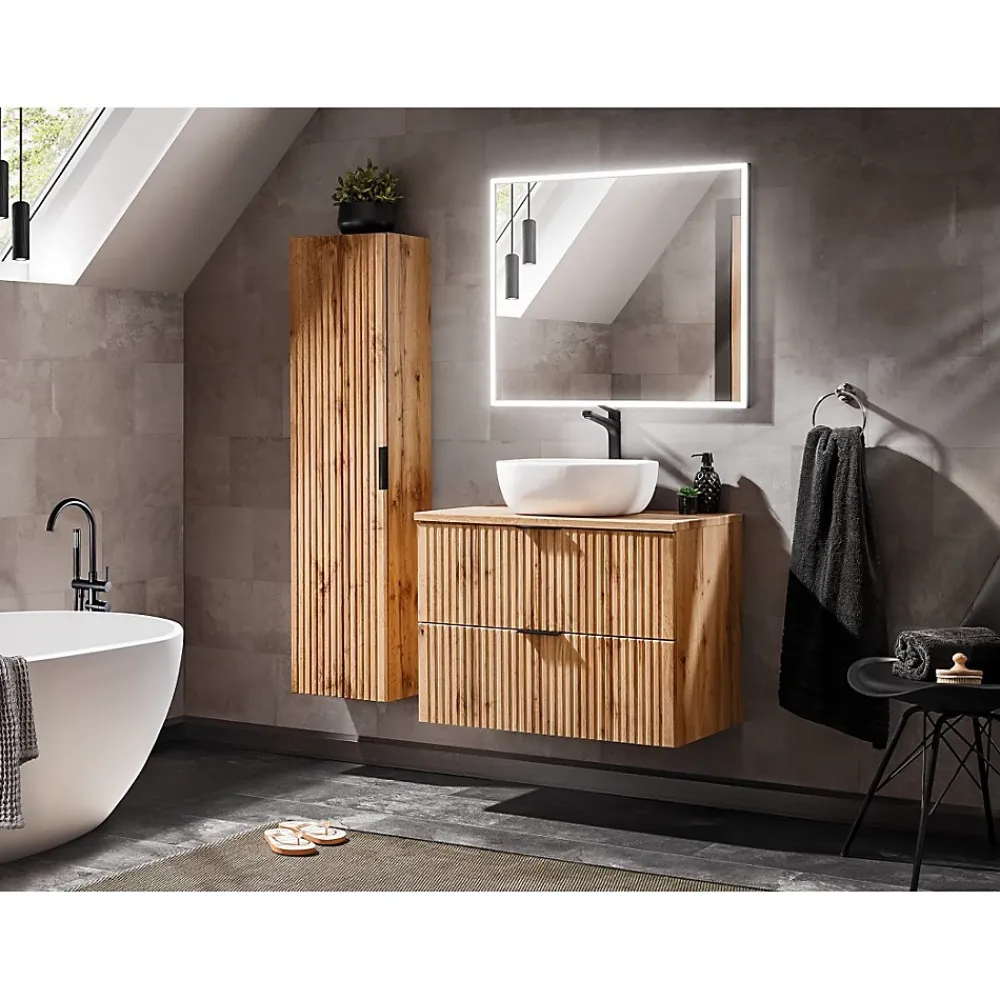 Plan Double Vasque|Meublorama Plan pour meuble sous vasque NOXERA 80 cm Coloris chene wotan À poser