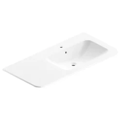 Plan Simple Vasque| Plan simple vasque à droite à encastrer résine blanc brillant Alba 106 cm