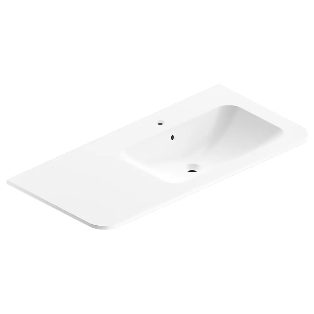 Plan Simple Vasque| Plan simple vasque à droite à encastrer résine blanc brillant Alba 106 cm