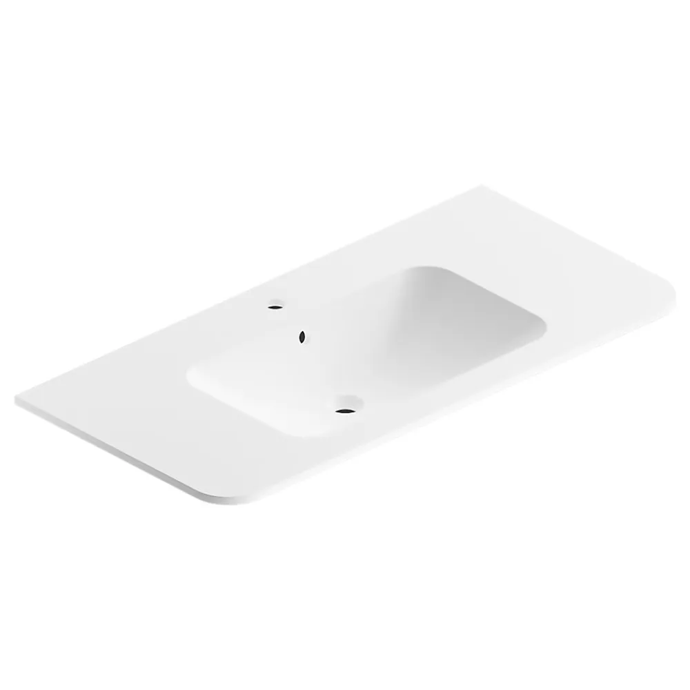 Plan Simple Vasque| Plan simple vasque à encastrer résine blanc mat Alba version centre 106 cm