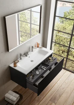 Plan Double Vasque|Ipiemme SRL Plan simple vasque blanc en résine l.120 cm pour 2 robinets, Pura+
