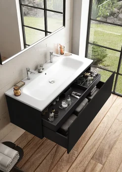 Plan Double Vasque|Ipiemme SRL Plan simple vasque blanc en résine l.120 cm pour 2 robinets, Pura+