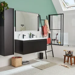 Plan Double Vasque|Ipiemme SRL Plan simple vasque blanc mat en résine 120 cm pour 2 robinets, Pura+
