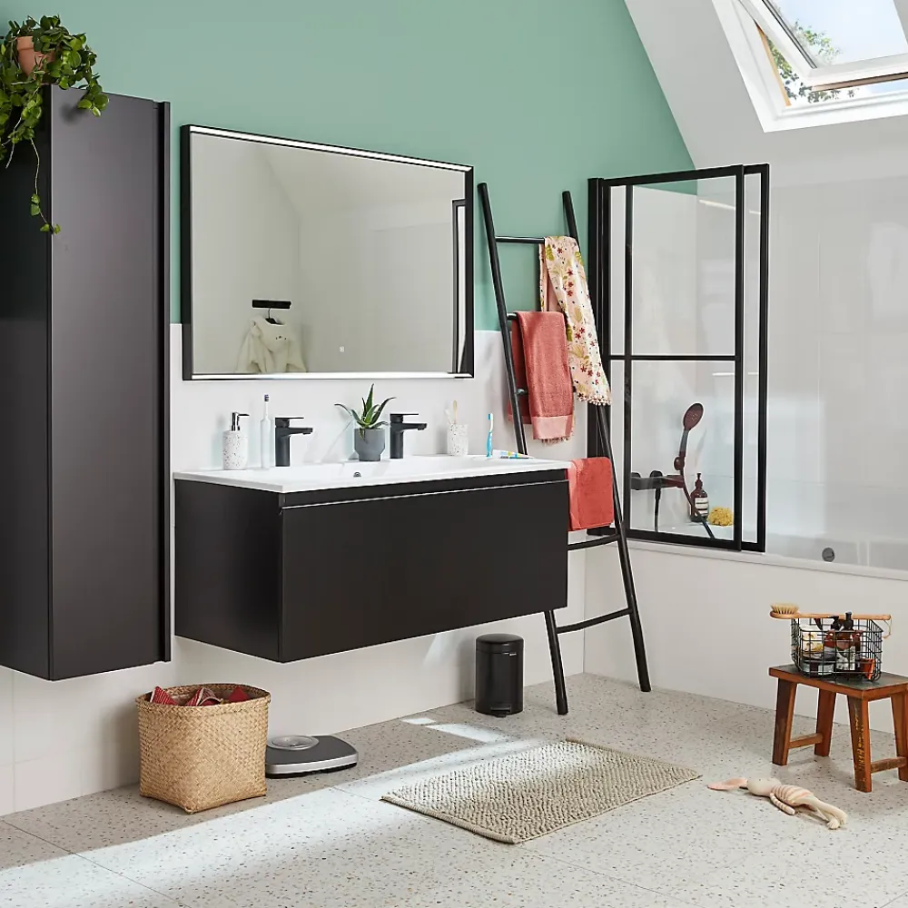 Plan Double Vasque|Ipiemme SRL Plan simple vasque blanc mat en résine 120 cm pour 2 robinets, Pura+