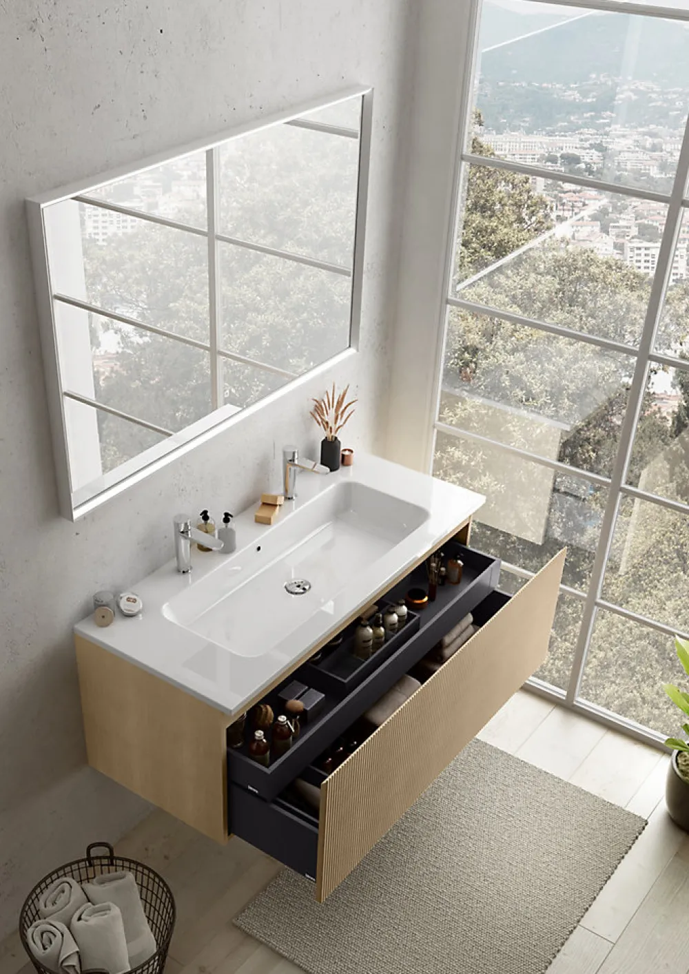 Ipiemme SRL Plan simple vasque en céramique blanc l.120 cm pour 2 robinets, Pura+