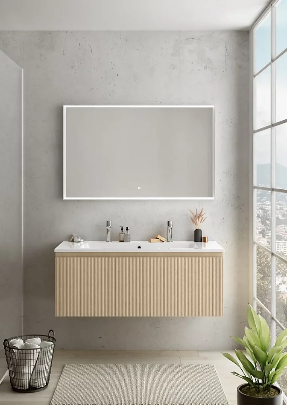 Ipiemme SRL Plan simple vasque en céramique blanc l.120 cm pour 2 robinets, Pura+