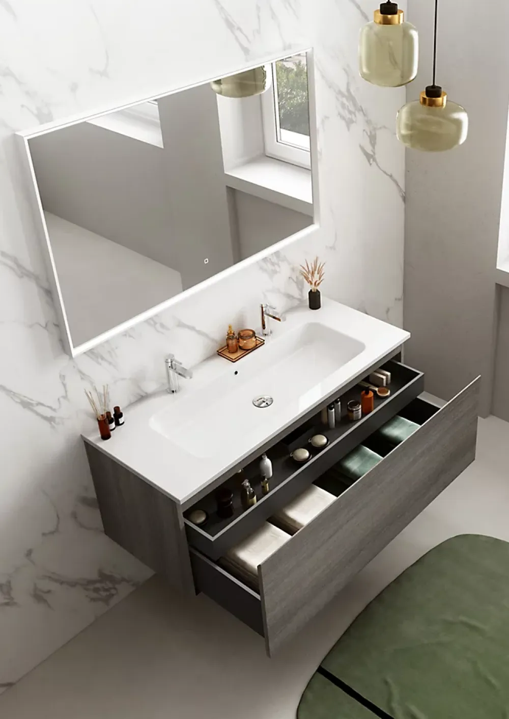 Ipiemme SRL Plan simple vasque en céramique blanc l.120 cm pour 2 robinets, Pura+